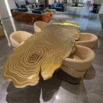 Cloud-Shaped Gold Dining Table with Contour Inlay and Sculptural Draped Pedestals